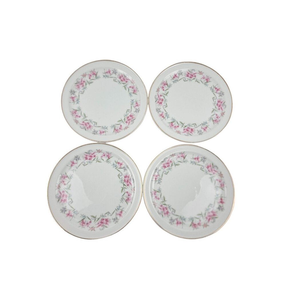 Royal Princess Porcelain China Desserrt Plates Pink Floral Design Gold Trim